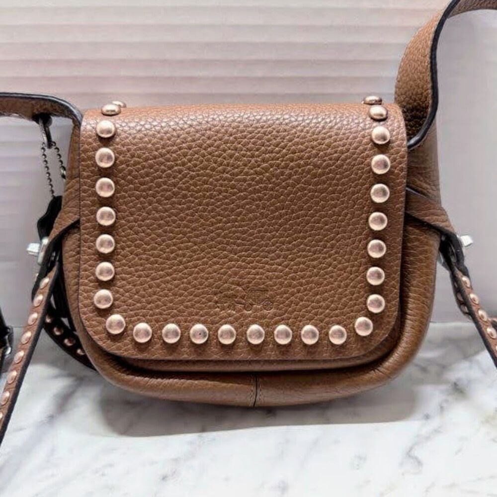 Coach Dakota Mini Studded Crossbody Bag Tan Pebbled Leather
